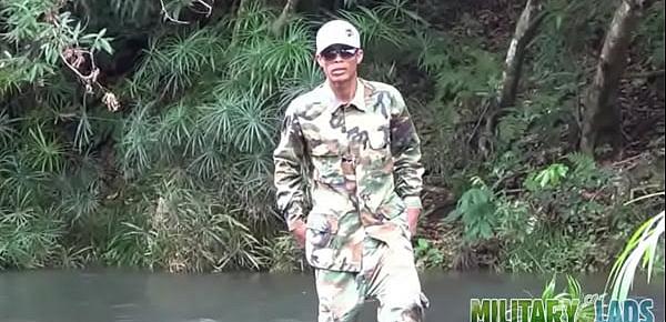  Soldier wades a river for a blowjob